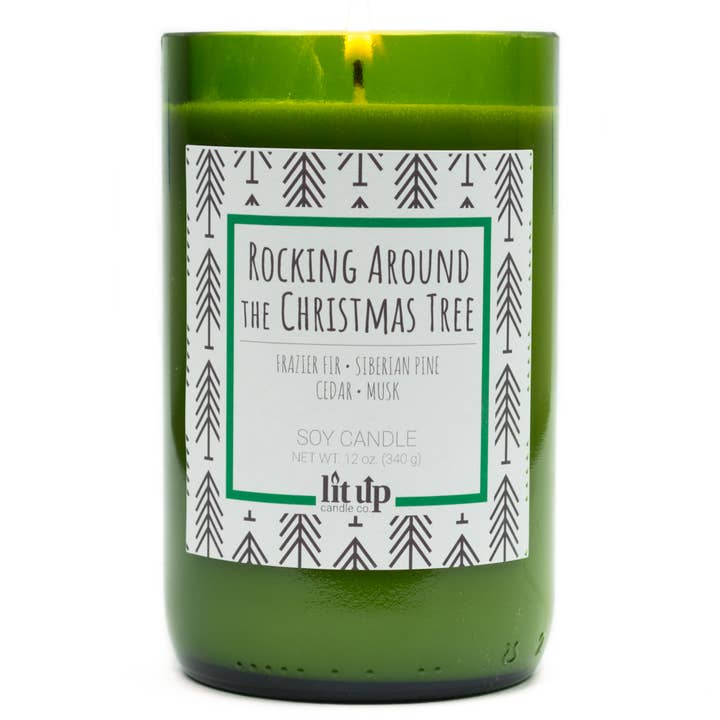 Rocking Around the Christmas Tree scented 12 oz. soy candles for wholesale by Lit Up Candle Co.