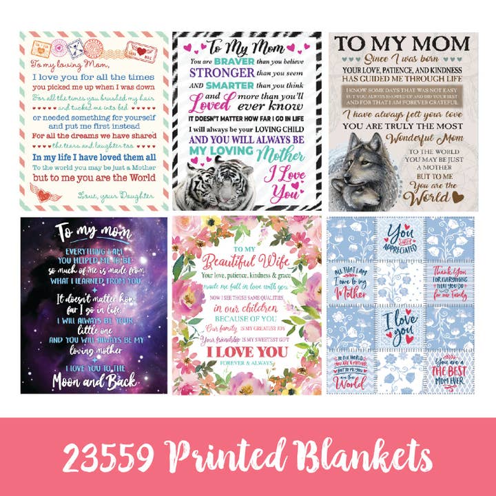 Novelty Closeout - Wholesale Throw Blanket - Mother's Day 50 x 60 Fleece Throw Blanket Assortment- 6/Pk