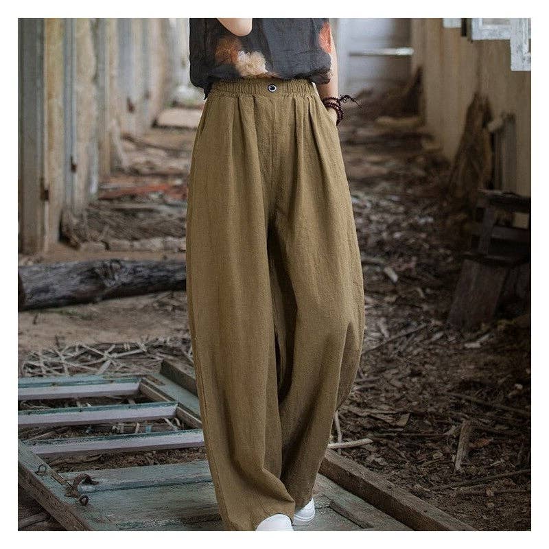 FurDecoration - Wholesale Pants - Women's - Loose Fit Casual Thin Straight Leg Pants In Solid Color5