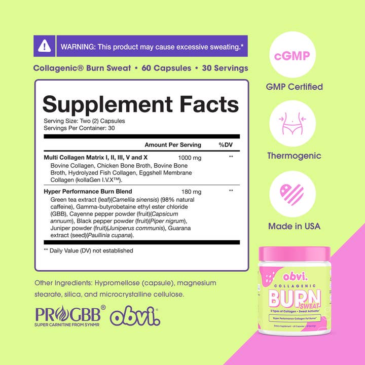 Obvi - Vente Supplément oral/vitamine - Obvi Burn Sweat - Brûle de graisse collagénique et regain d'énergie2