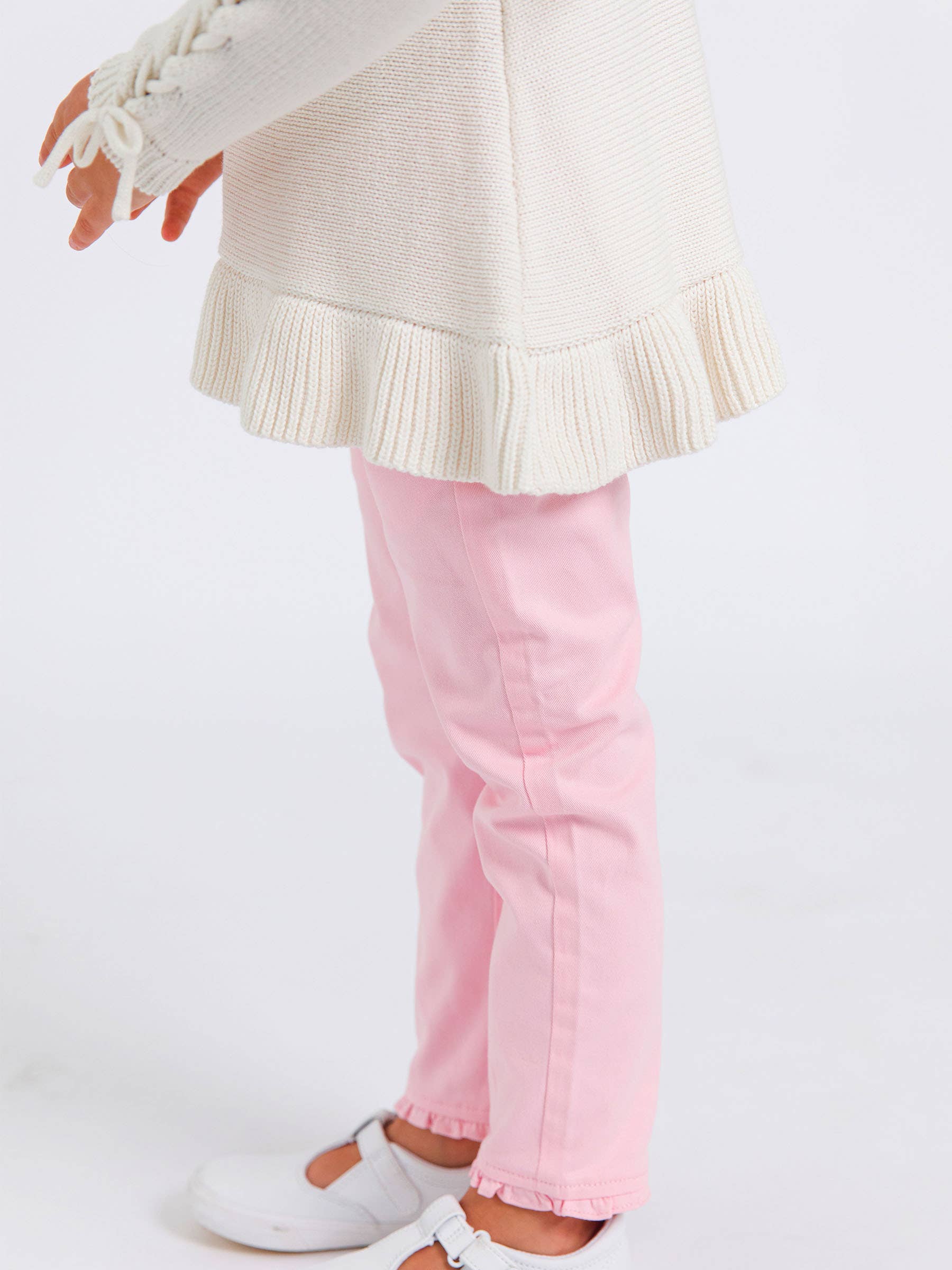 Girls Pink Ruffle Straight Jeans for wholesale on Faire5