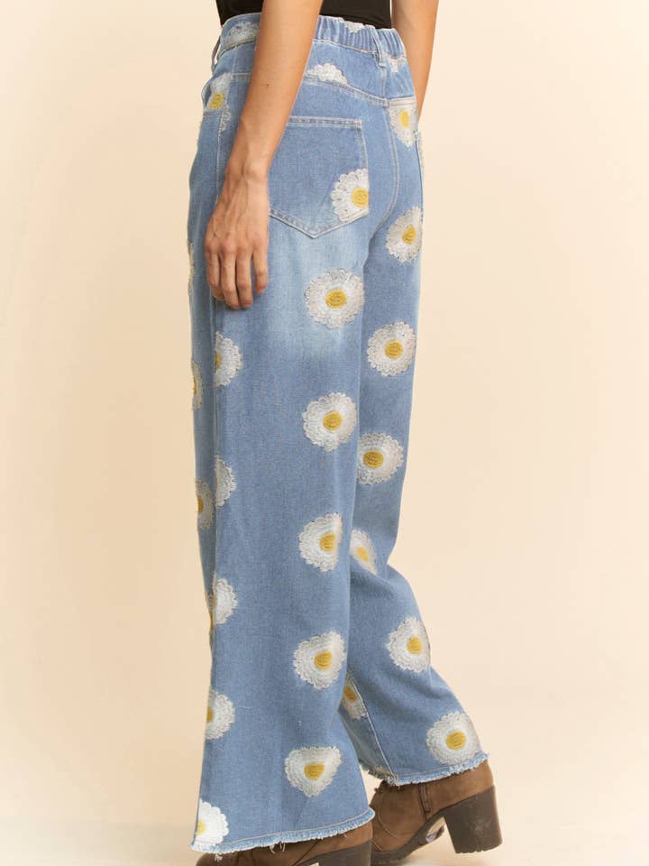PLUS DAISY POCKET WIDE OPENING DENIM PANTS JEANS for wholesale on Faire
