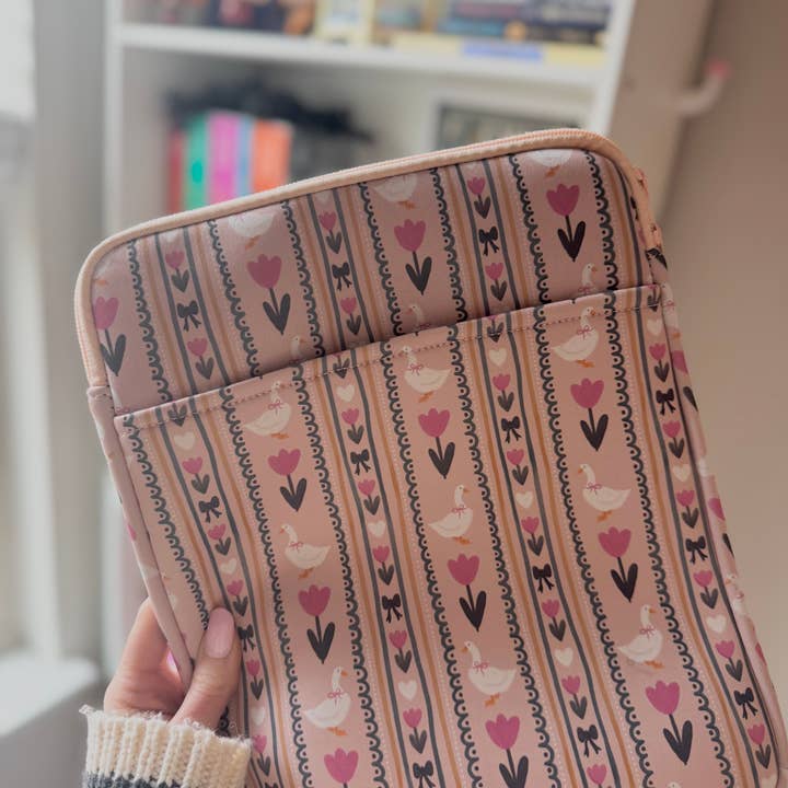 CrescentCatCo - Wholesale Book Cover - Large coquette goose Book Sleeve with Zipper, girly bookish 6