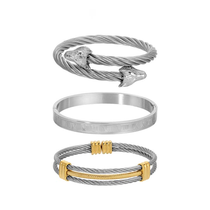 Eye Candy Los Angeles – Engroshandel Smykkesæt – Wolf Head 3-delt armbånd sæt