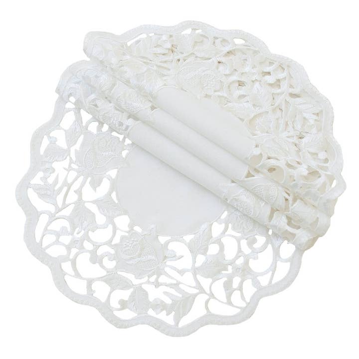 Somerset Embroidered Cutwork Floral Doilies - Set of 4 for wholesale by Xia Home Fashions & Manor Luxe