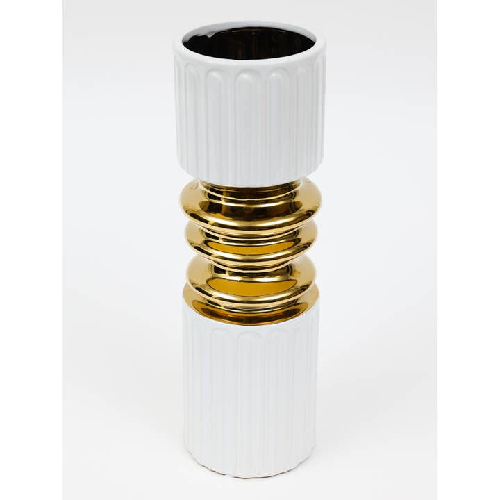 Gold & White Striped Design Vase for wholesale by VIVIENCE