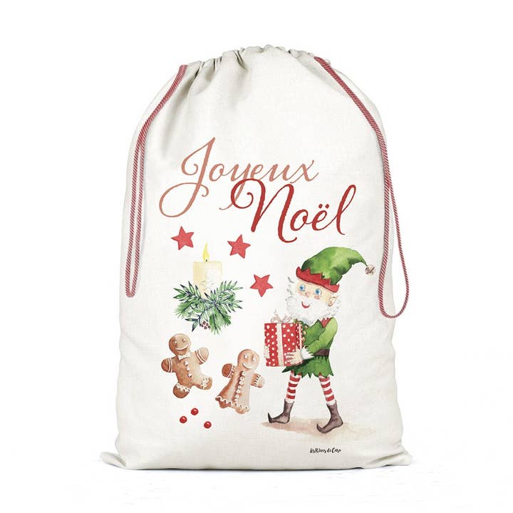 Maison Royal Garden - Wholesale Tas met trekkoord - Uniseks - XXL katoenen trekkoordtas met kerstelf en bloemenmotief0