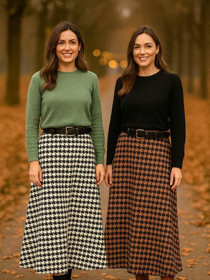 Dogtooth-ternet Midaxi-nederdel i ruskindslignende materiale for engroshandel hos Kurt Muller