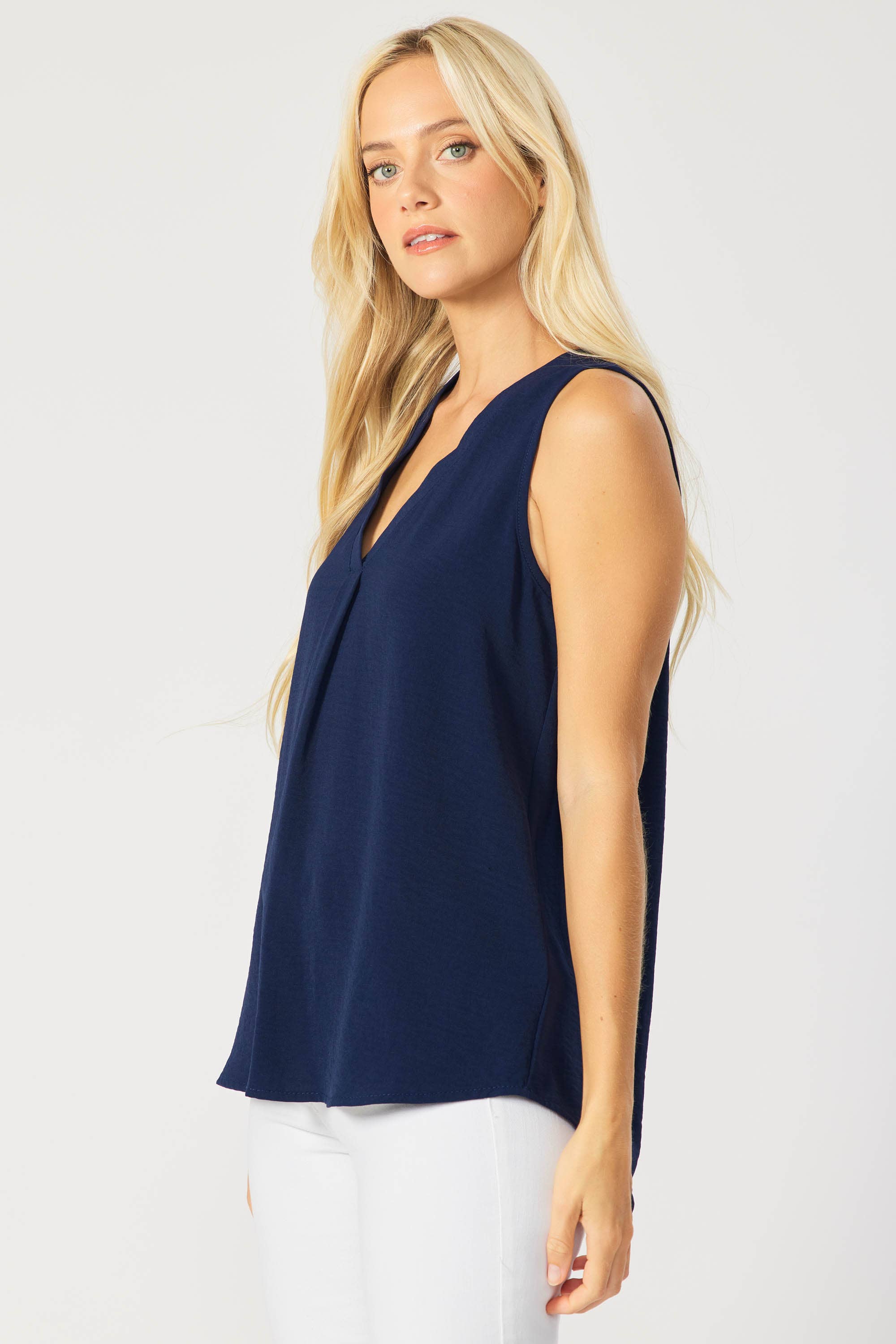 FSL Apparel - Wholesale Blouse - Women's - ST1560 - SOLID WOVEN V-NECK WORK WEAR CASUAL TOP2