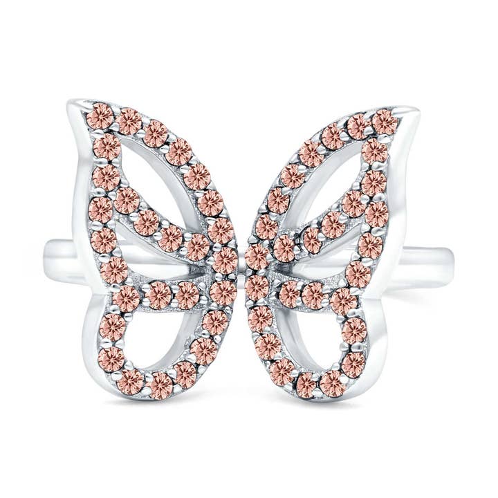 Butterfly Ring Simulated Morganite CZ Wedding Band for wholesale on Faire0