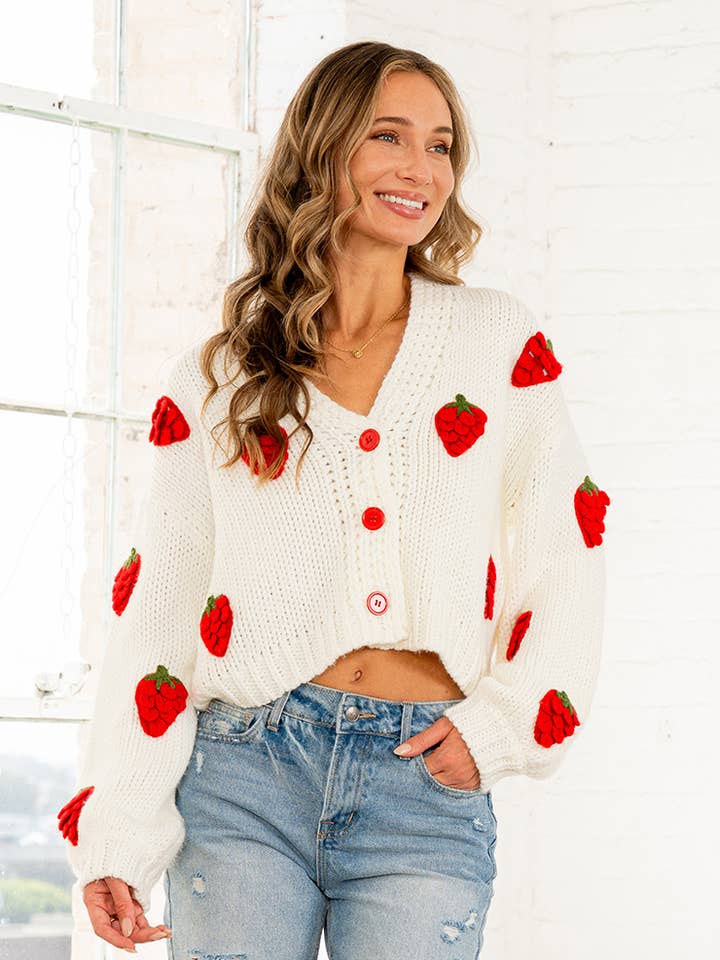 Cropped Chunky Knit Strawberry Cardigan for wholesale by Sew In Love