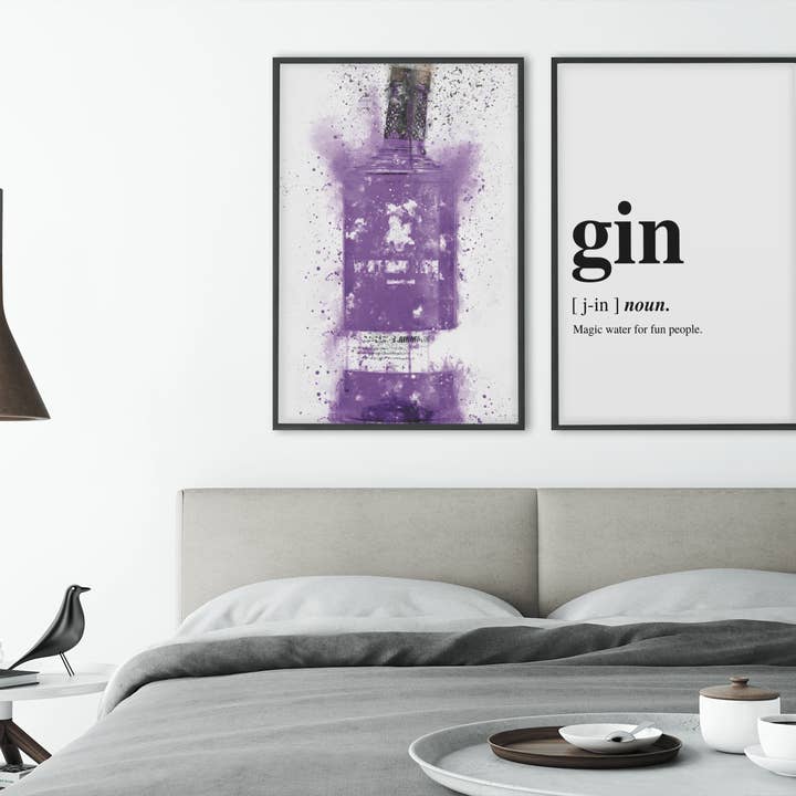 Set di 2 stampe artistiche da parete Gin Noun Art per la vendita all'ingrosso da parte di Woolly Mammoth Media