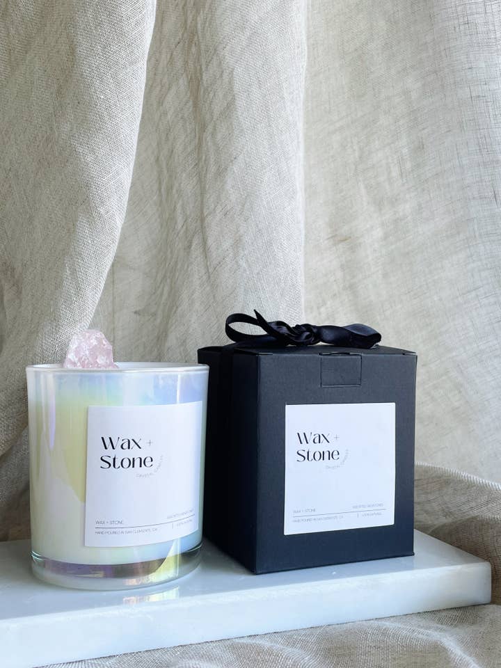 White Wash Crystal Candle for wholesale by Wax and Stone