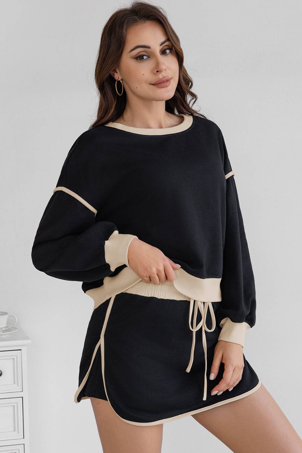 LA Society - Vente Ensemble haut et jupe - Femme - Ensemble pull ample contrasté et jupe à lacets6