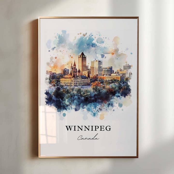 Art mural de Winnipeg, Impression de Winnipeg, Art aquarelle de Winnipeg, Cadeau de silhouette de Winnipeg Canada, Impression de voyage, Affiche de voyage, Cadeau de pendaison de crémaillère pour la vente par Premium Travel Art