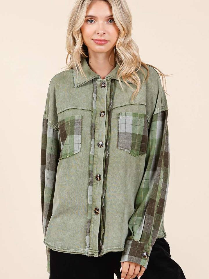 mittoshop - Wholesale Shirt Jacket/Shacket - Women's - MINERAL WASH CONTRAST PLAID PATCHWORK SHACKET7