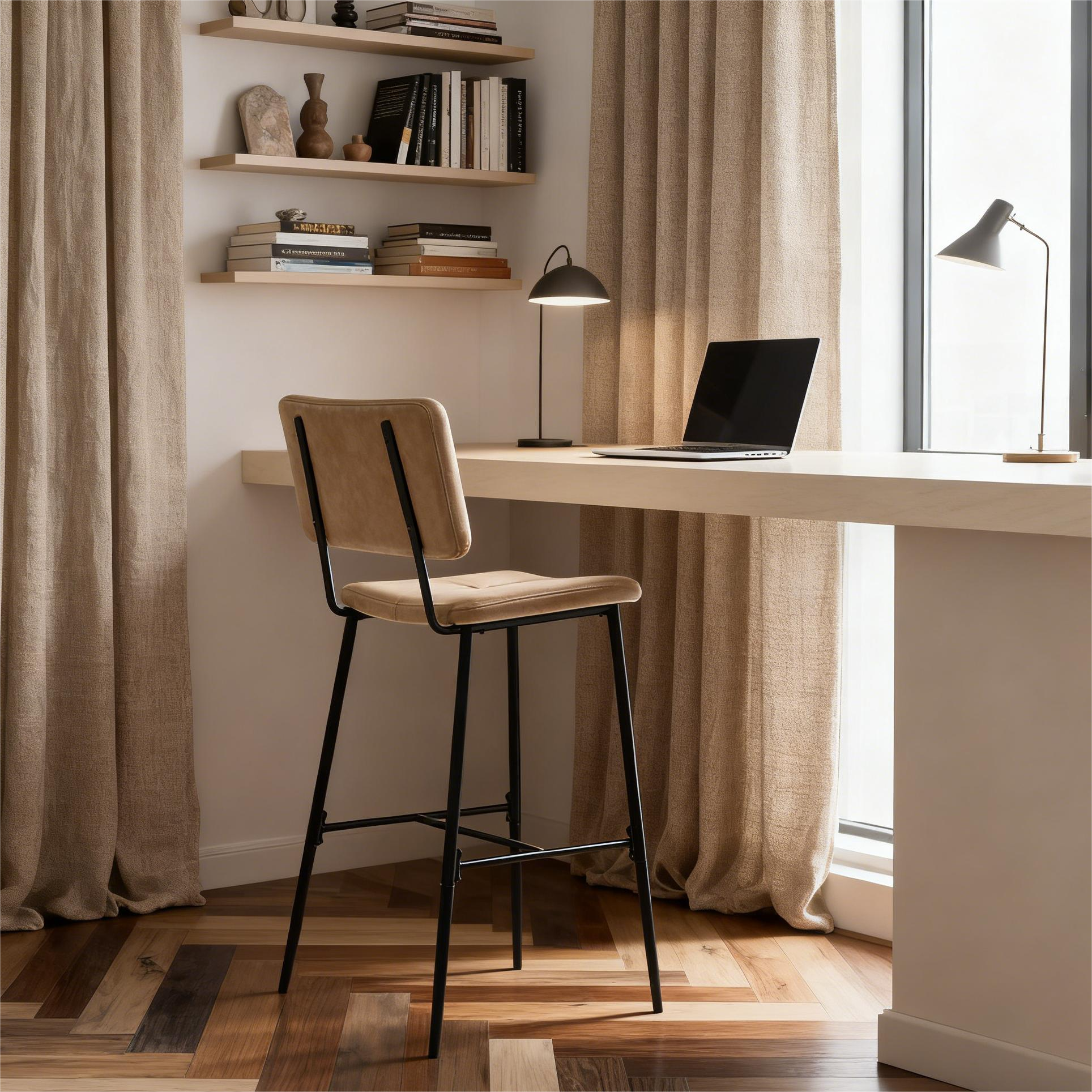 HOMYCASA DESIGN INC - Wholesale Stool - 2 Pcs Industrial Bar Stool & Cognac Faux Leather Upholstery0