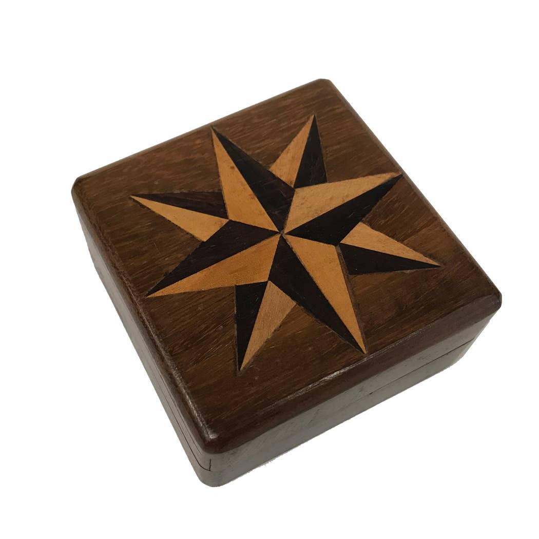 Madison Bay Co. - Historical Home Decor Reproductions – wholesale Navigational compass – Wood Compass Box w/ Compass Rose Design & Brass Compass, 3"2
