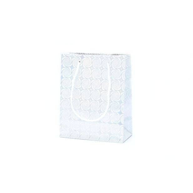 Inca UK - Wholesale Gift Bag - Silver Holographic Paper Gift Bag With Tag 15x12x6cm.