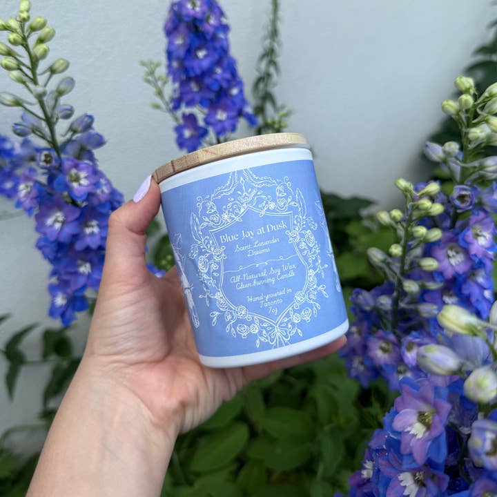 "Blue Jay at Dusk " - Lavender Dreams 100% Soy Wax Candle and other Purchase Wholesale dusk candles. Free Returns & Net 60 Terms on Faire trending on Faire.