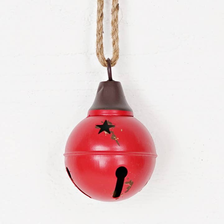 Impressive Enterprises, Inc. - Wholesale Ornament - M9970-Aged Finish Metal Bell w.Jute Loop-Red(4.75inx4.75inx7