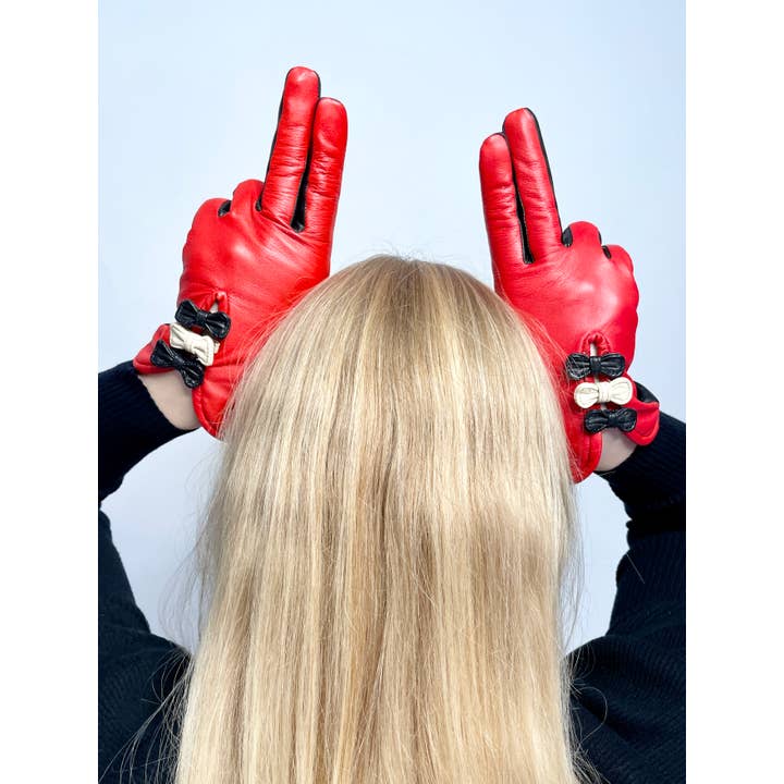 Lola Ramona - Wholesale Gloves - Women's - Gloves Betty Bow - Red/Black