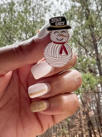 Yarnie Snowman Enamel Pin (Keep Cozy) for wholesale by Channypeascorner
