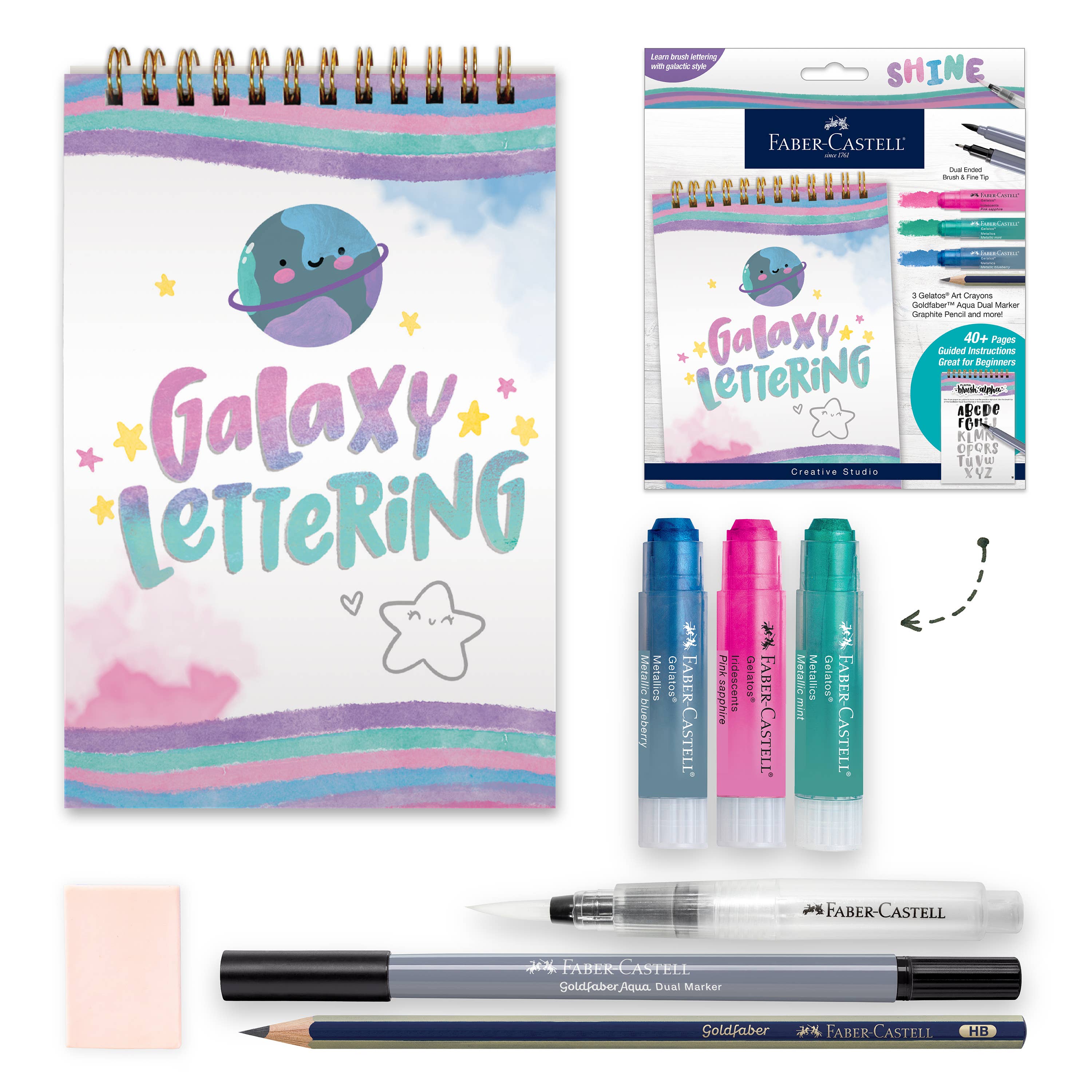 Faber-Castell / Creativity for Kids - Vente Kit de bricolage - Kit de lettrage à la main Learn Brush Galaxy pour débutants0