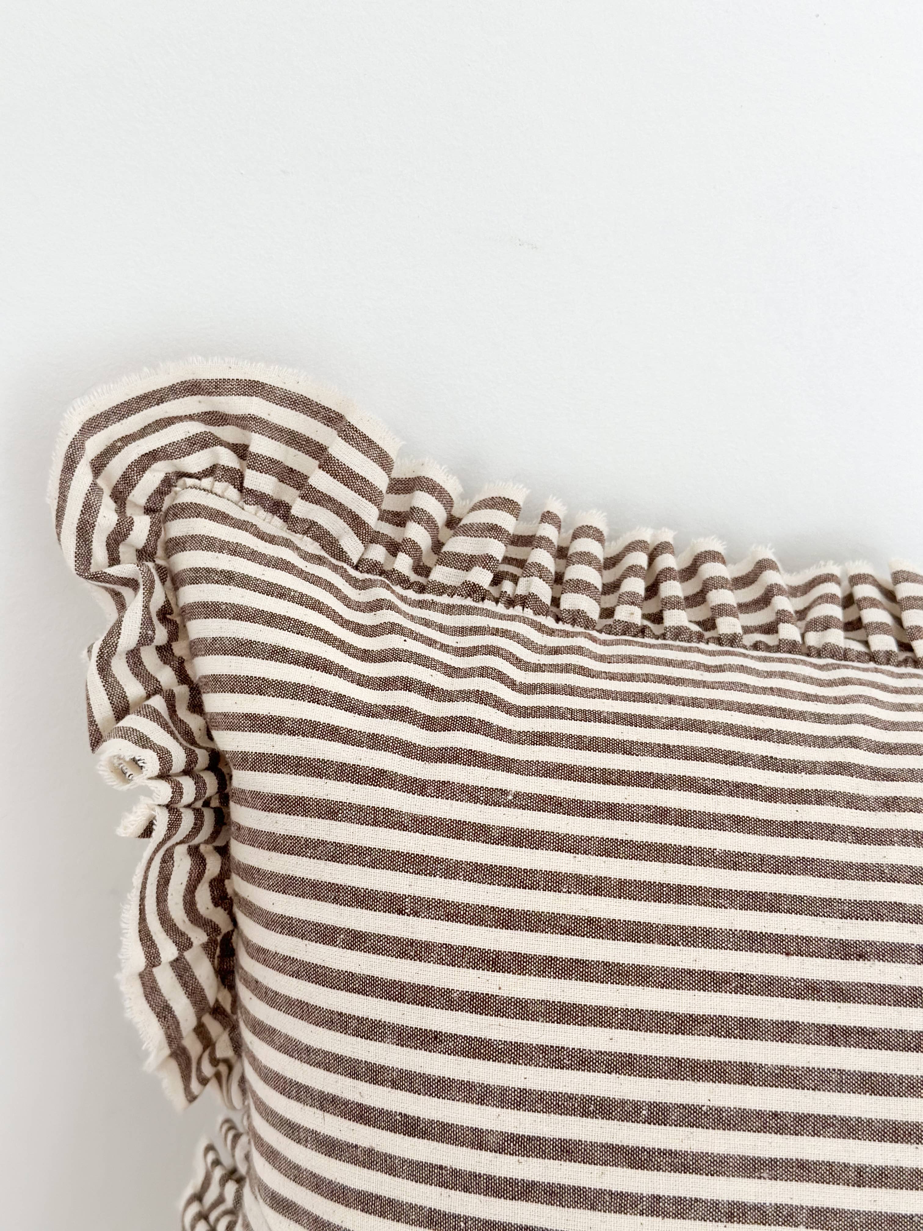 Ellenvale Trade - Wholesale Chair Cushion - Darcy  Ruffle Cotton Cushion Cover 50x30 – Dark Brown Stripe3