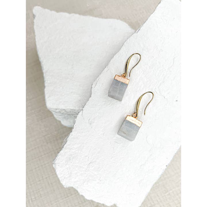 Roc Jewellery - Wholesale Dangle Earrings - Amazonite Cube Gold Plated Gemstone Crystal Earrings1