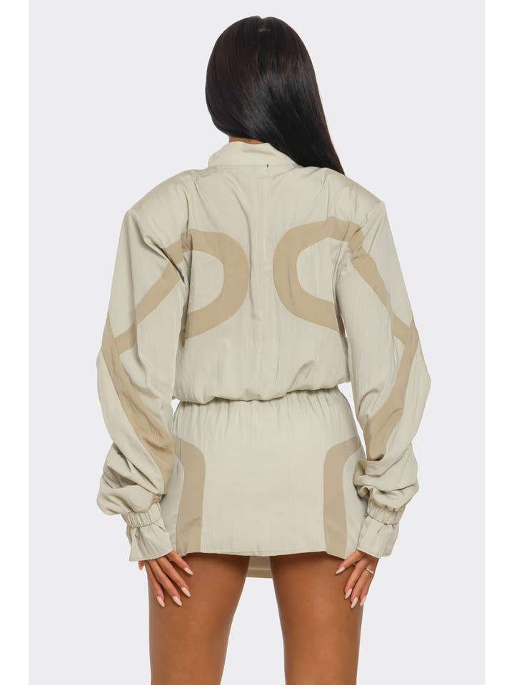 Athina Collection - Wholesale Top & Skirt Set - Women's - PLUS SIZE Two-Tone Nylon Windbreaker Skirt Set3