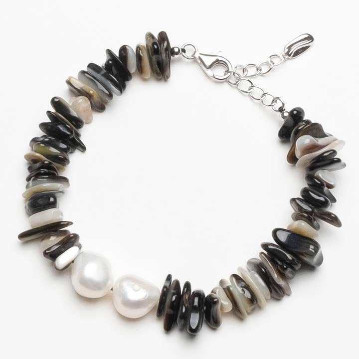 Armband av svart pärlemor med pärlor, sterlingsilver för wholesale av Naturagems