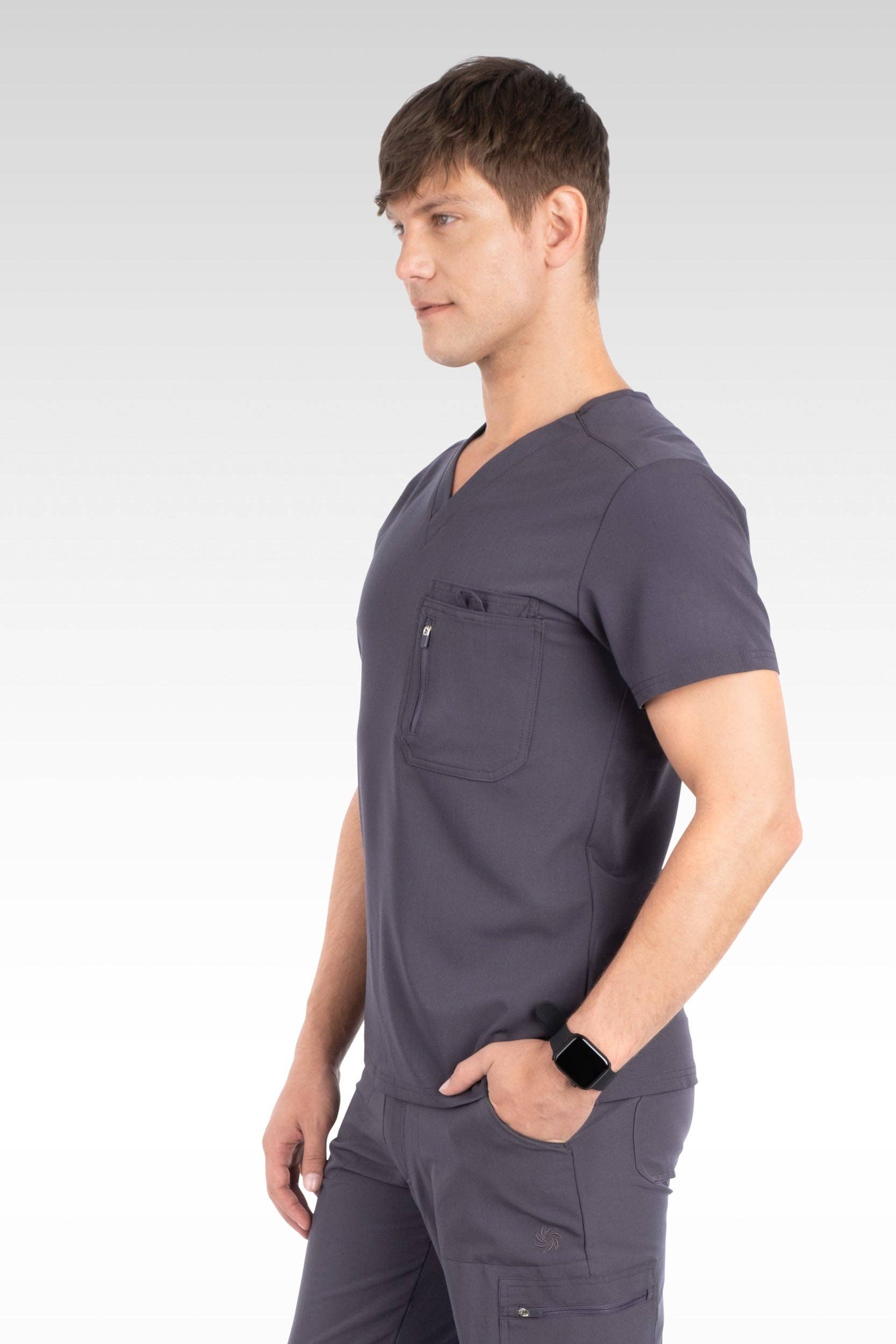 Aura Naturale - Venta al por mayor Uniforme de sanidad - Hombre - Caspian Hombre Clásico Cuello en V con 4 Bolsillos Blusa de Uniforme Médico (95001)23