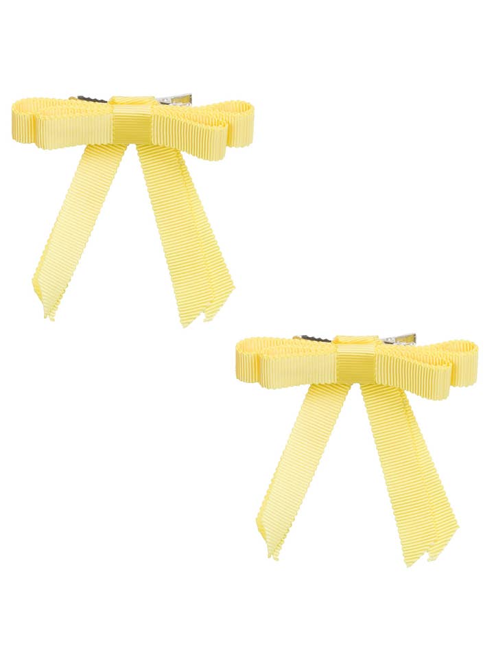 Set di clip a fiocco in grosgrain (2) - Limone per la vendita all'ingrosso da parte di Project 6 NY Kids