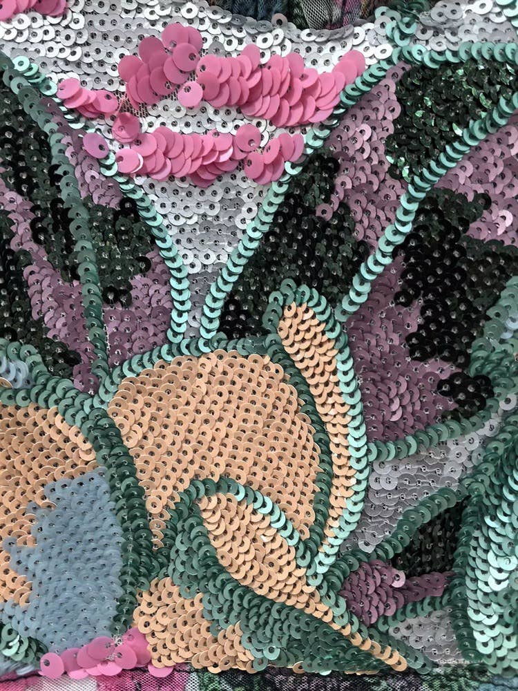 Color as pictures DR592Y Hand-Printed Lotus Leaf Lace Dress with Beaded Detail for wholesale on Faire10