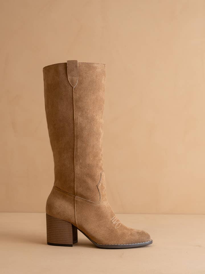 The Roxanne | Latte Knee High Western Bucket Boot for wholesale on Faire