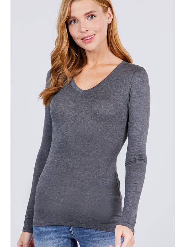 Vanilla Monkey - Wholesale Knit Top - Women's - Basic Solid Long Sleeve V-neck Top3
