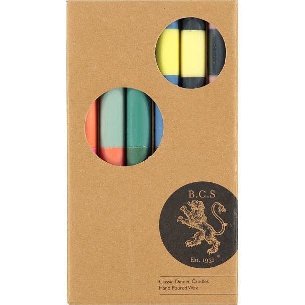 British Colour Standard North America - Wholesale Tapered Candle/Candlestick - BRITISH COLOUR STANDARD - 25cm / 10'' H - STRIPED ABSTRACT Pack of all 3 Stripes Eco Dinner Candles, Gift Box of 61