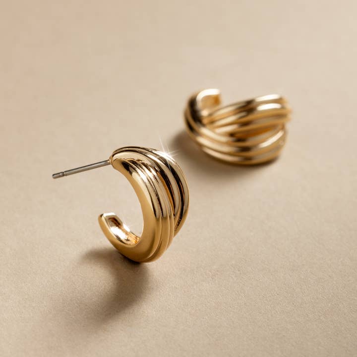 Gold Plated Sol Crossover Hoop Earrings for wholesale on Faire2