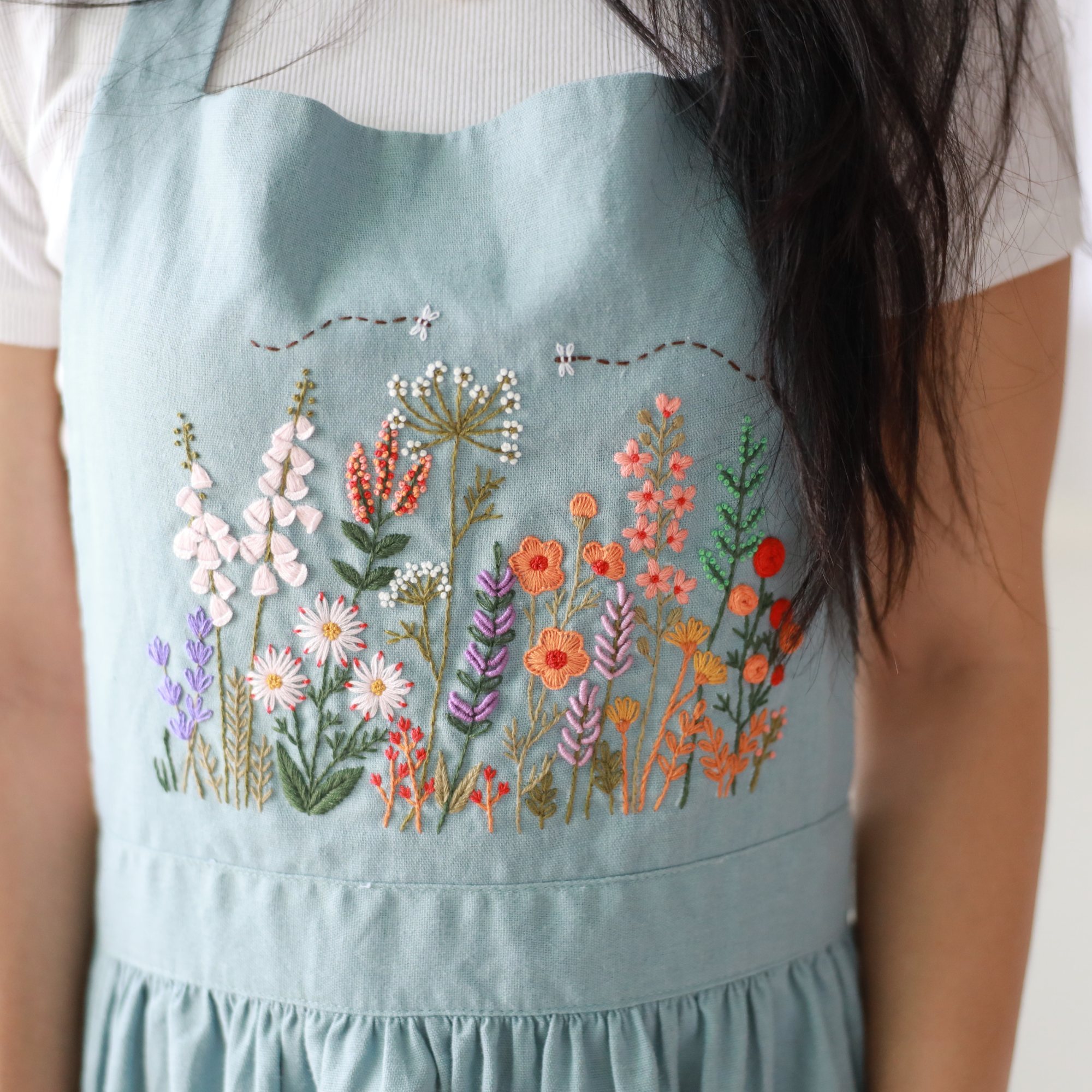 Finer Embroidery - Wholesale Apron - Hand Embroidered Blue Linen Apron4