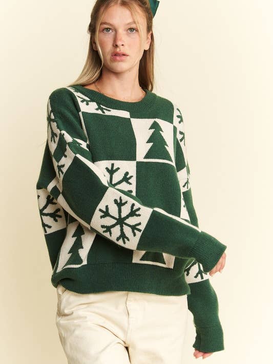 JADE BY JANE - Wholesale Knit Sweater - Women's - PLUS SIZE CHECKERD CHRISTMAS SWEATER TOP