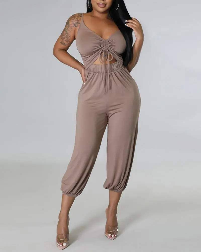 Queen Fashion - Wholesale Top & Skirt Set - Women's - drawstring spaghetti strap top harem pants set1