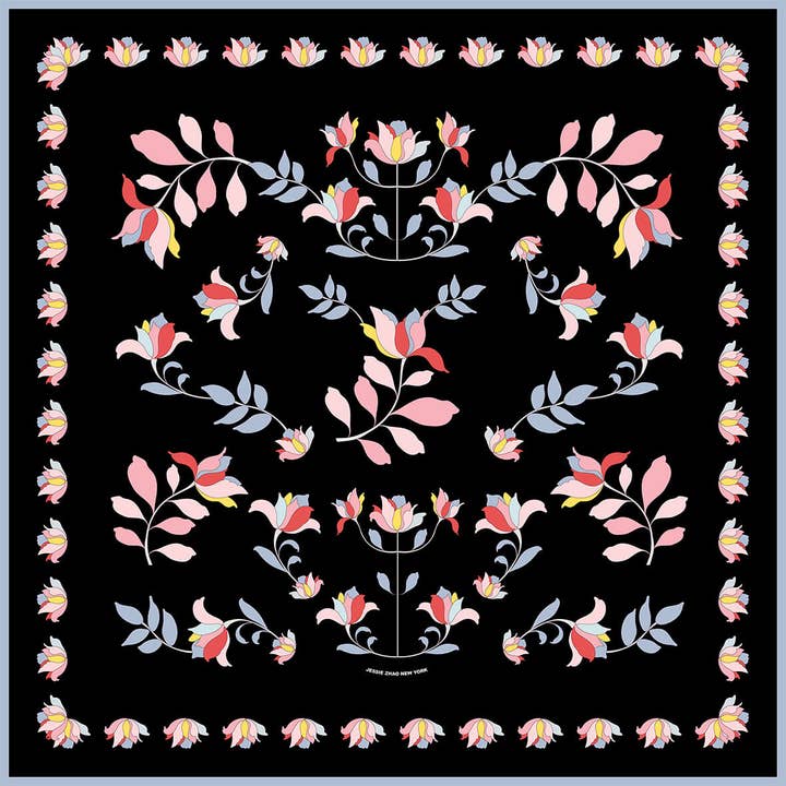 Double Sided Silk Scarf Midnight Garden for wholesale by Jessie Zhao New York