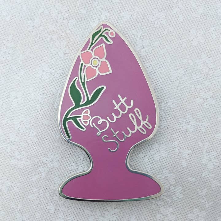 Butt Stuff hard enamel pin (purple version) for wholesale by Cunning Linguist Co.