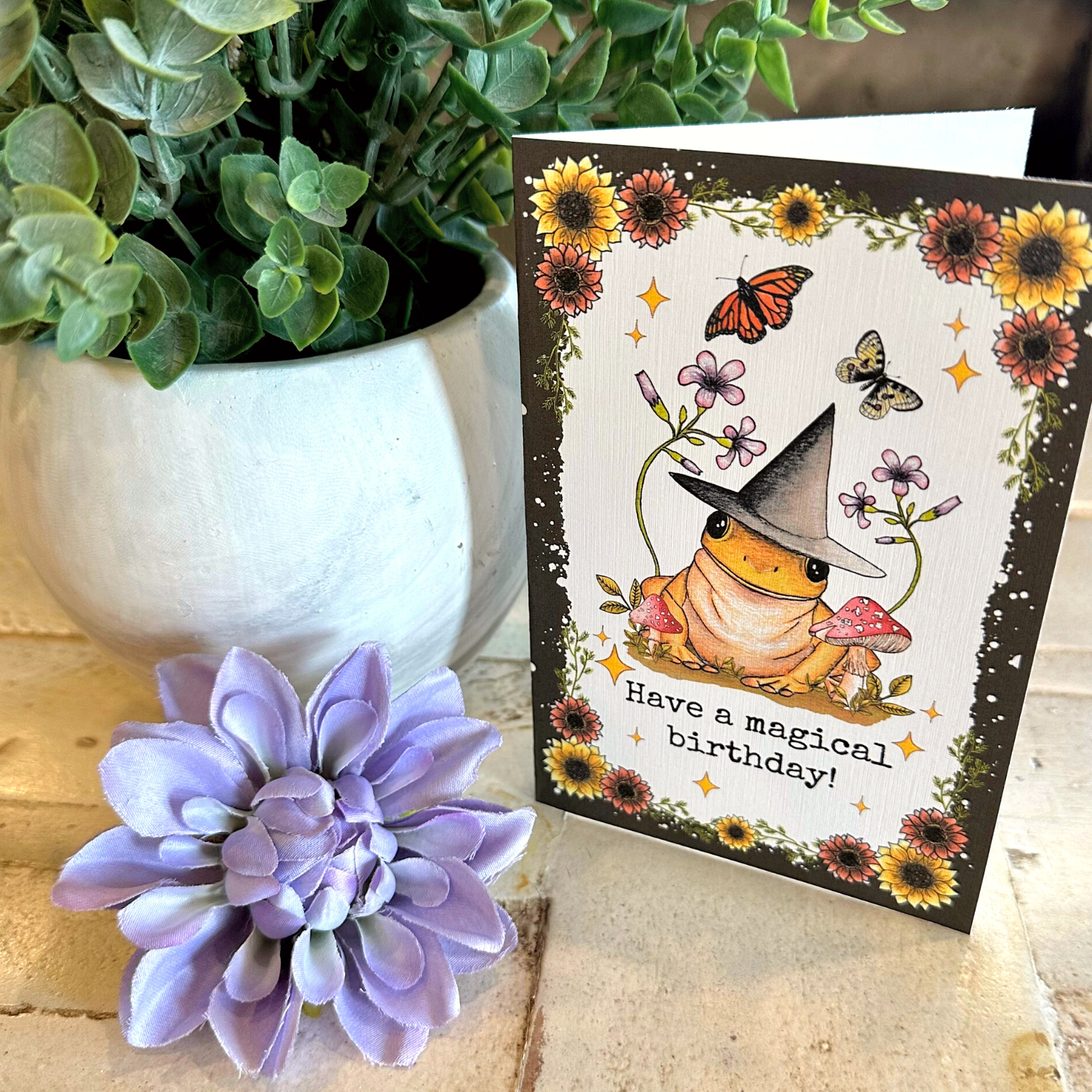 NOMAD Moon Magic - Wholesale Birthday Card - 4x6 Witchy Frog and Mushroom Birthday Card, Handmade4