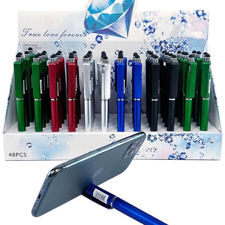 Cap Zone - Wholesale Pen - Touch Screen 3-in-1 Stylus Phone Dock Stand Pen - 48 pcs