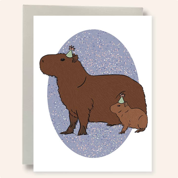 Party Capybara Birthday and Celebration Greeting Card for wholesale by Bean Horse Car Designs