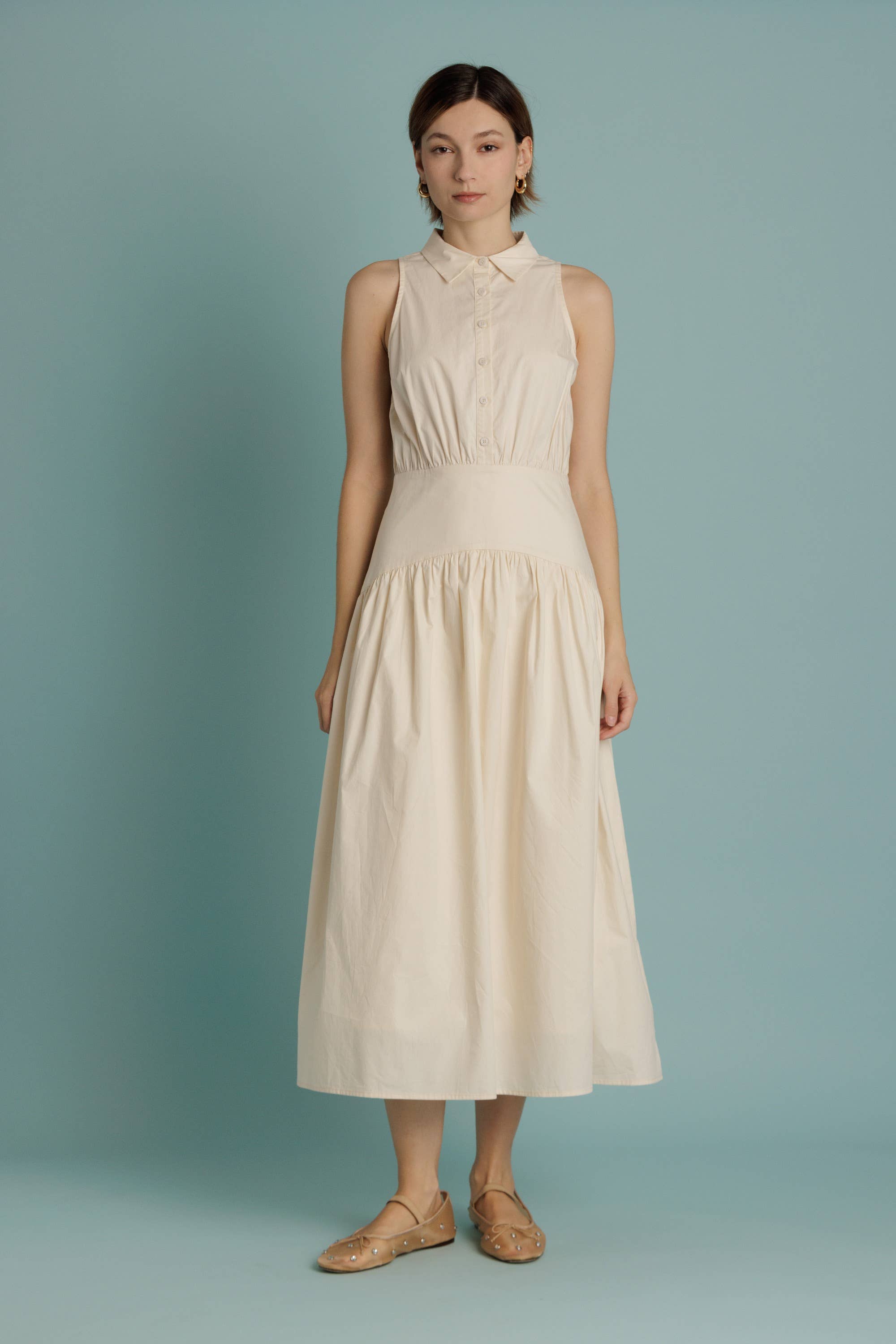 Aureum - Wholesale Dress - Women's - AD2344 - CURVED YOKE MIDI SHIRT DRESS7