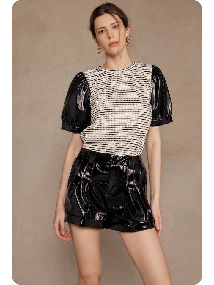 Strut & Bolt - Wholesale Blouse - Women's - Faux Leather Sleeve Texture Knit Tee Top6