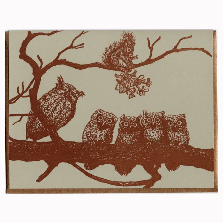Mistletoe Squirrel Letterpress Card for wholesale by Dandy Lion Press